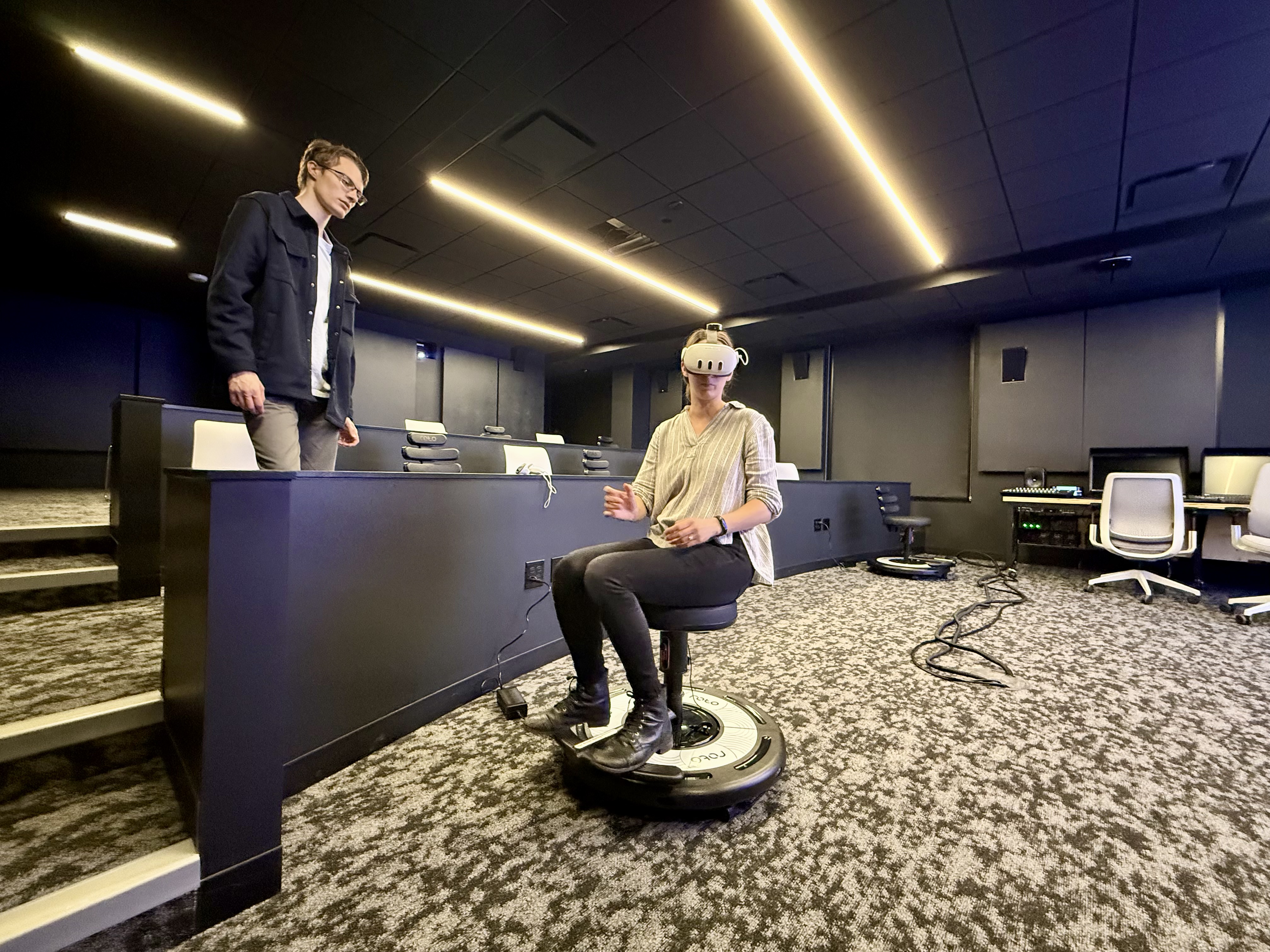 The IML gives students practical experience working with emerging media technologies. In this picture - a student with a VR headset