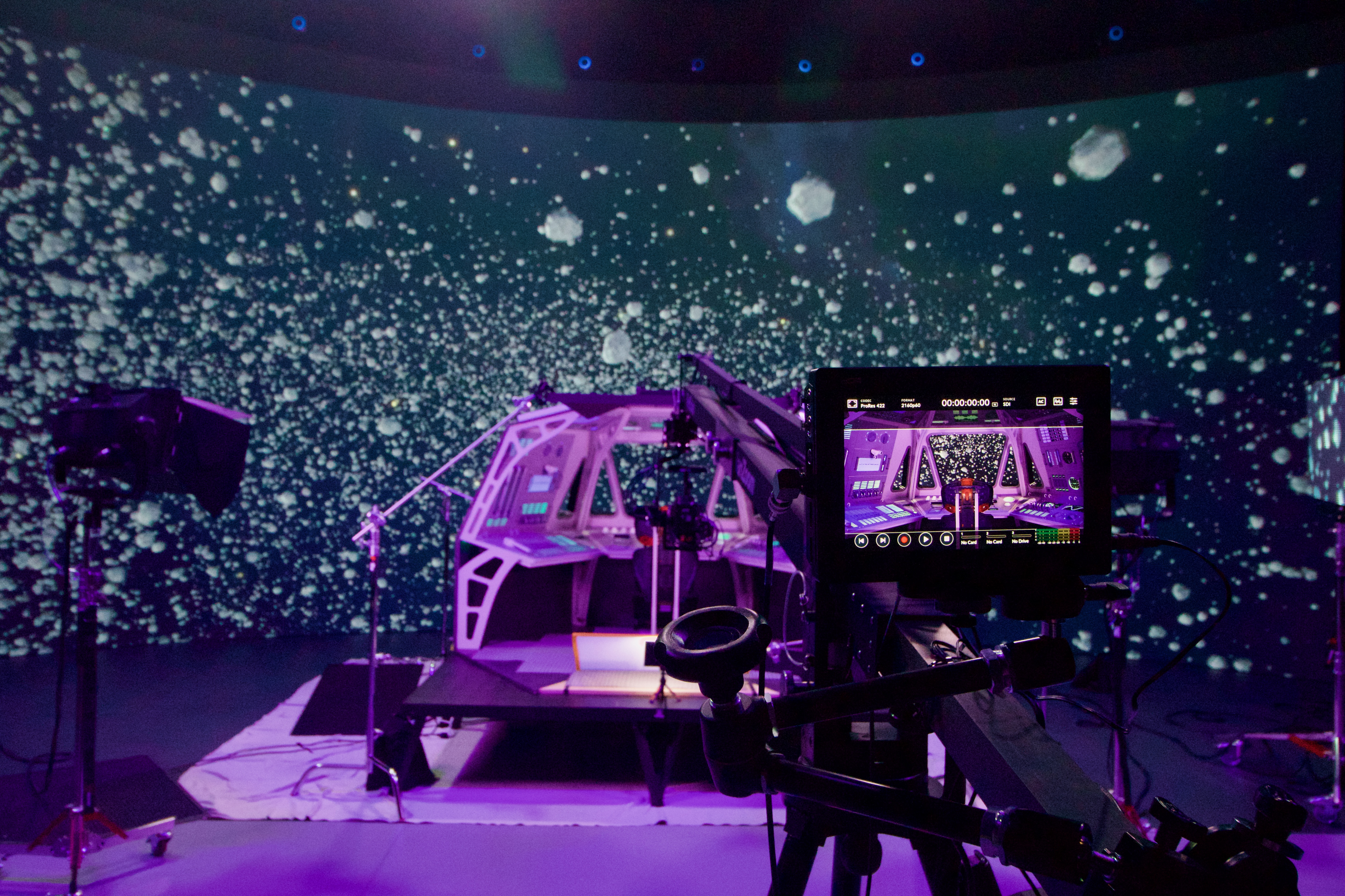 A 3D printed spaceship in front of CIA's virtual production stage. 