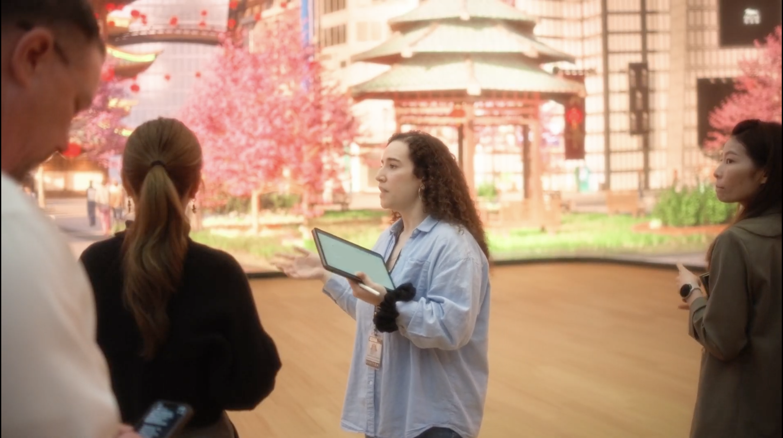 Disguise Services team on site discussing content