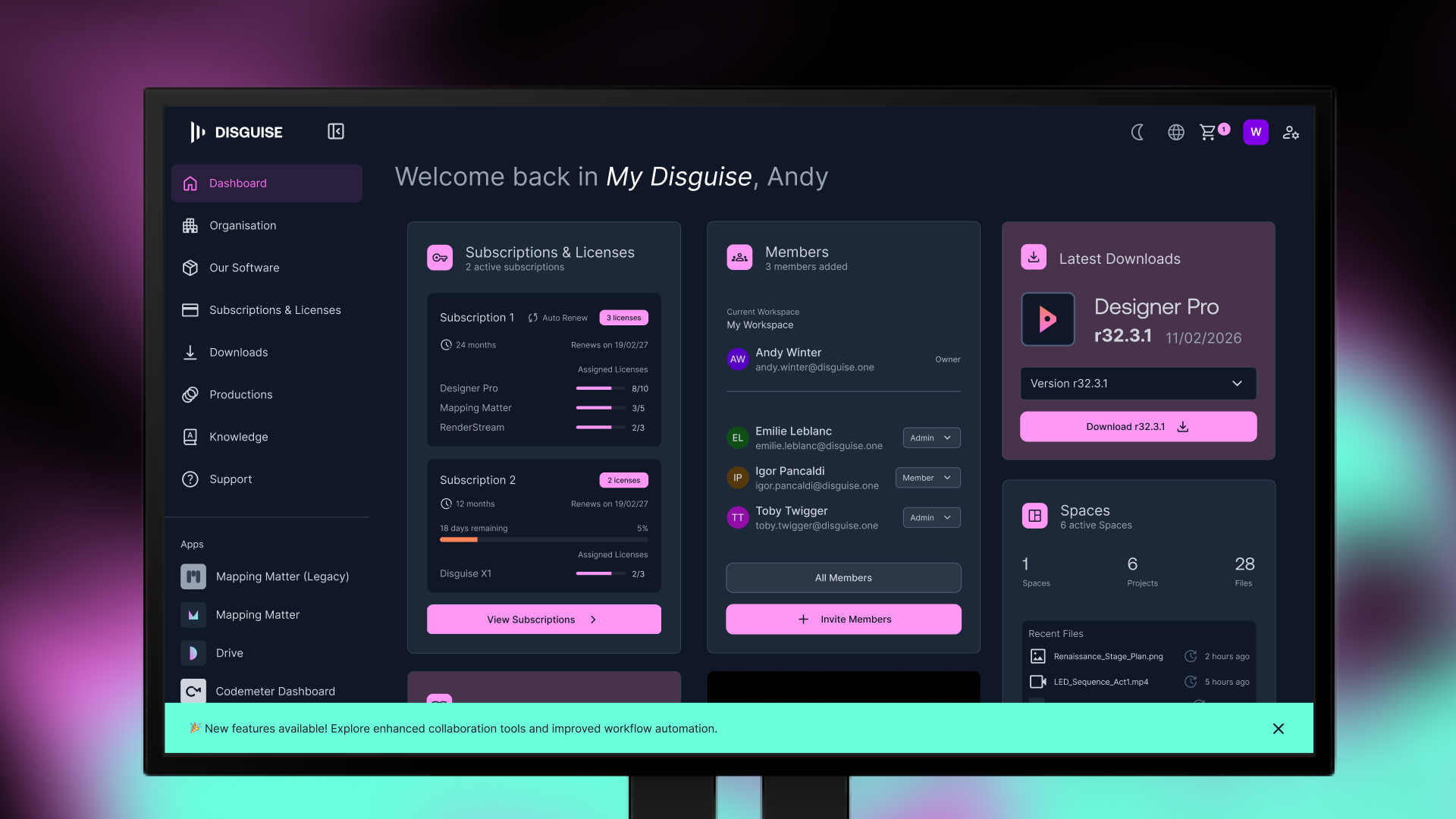 Screenshot showing the MyDisguise software