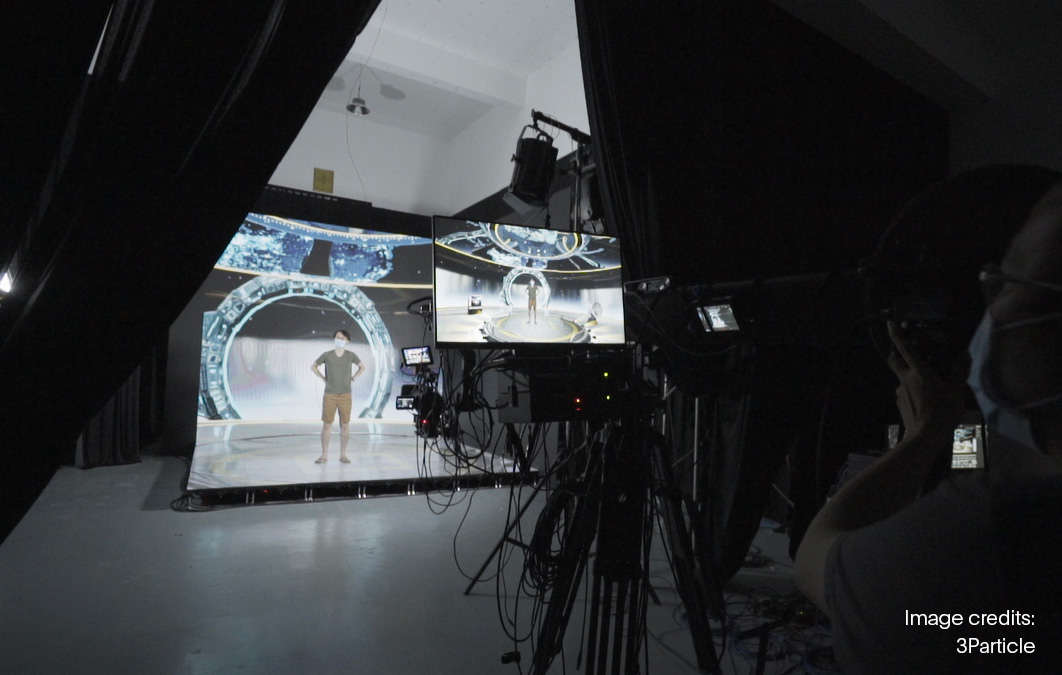 Man being filmed on LED stage