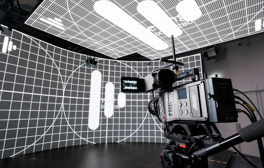 Camera facing LED stage with Disguise preview screen