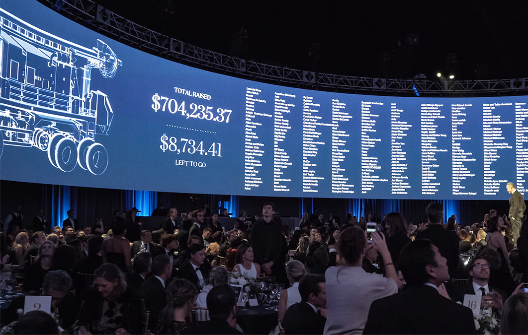 Wrapped LED screen shows amount raised for charity