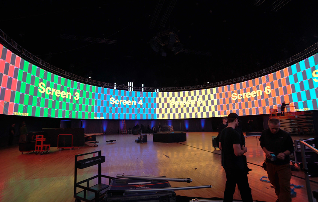 Crew working on project with wrapped led screen.