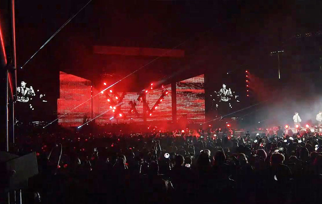 Red lights and effects displayed on LED screens