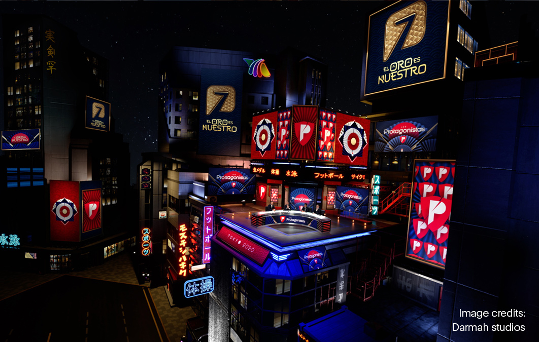 longshot of virtual broadcast studio for tokyo olympics