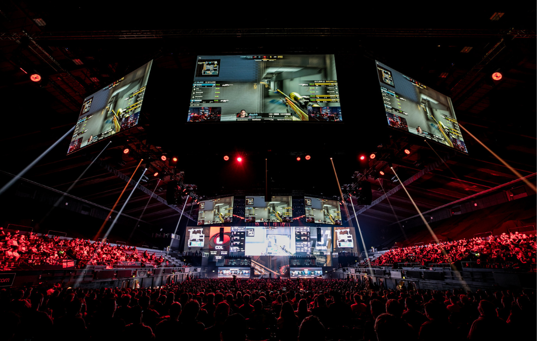 LED Screen from FACEIT show showing action game