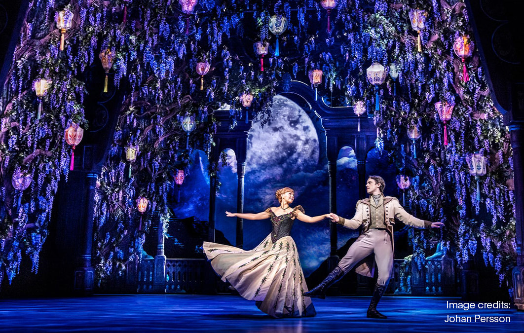 Actors dancing on stage for Frozen production