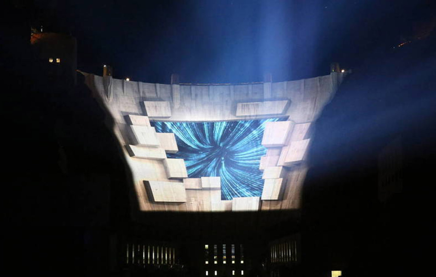 Hoover Dam with video projected on