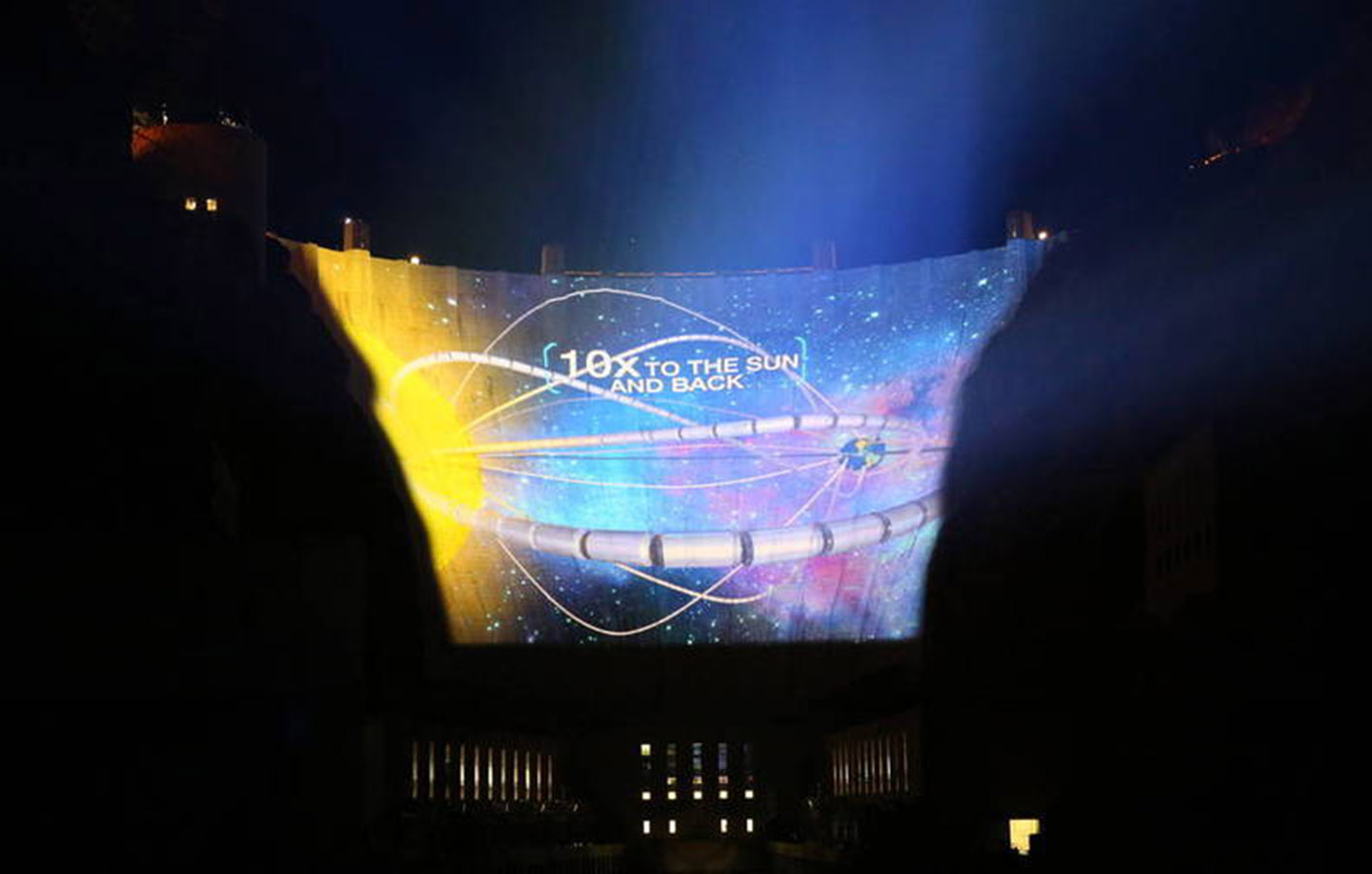 Hoover Dam with video projected on