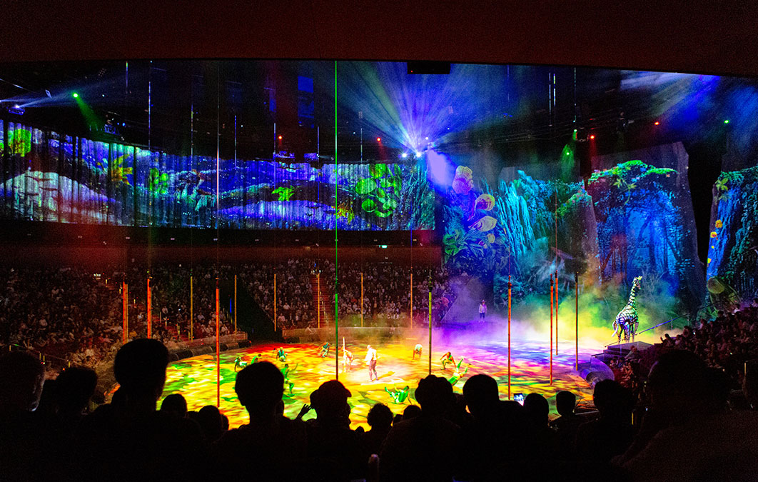 Jungle themed stage for House of Dancing Water production