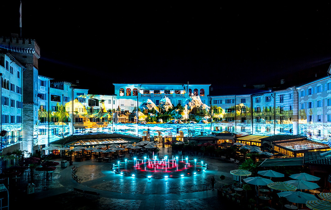 Rural island projected across buildings in Europa Park