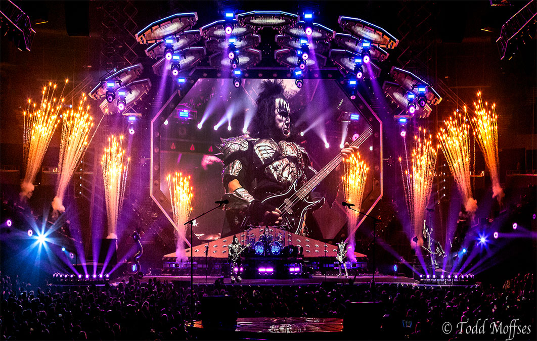 Gene Simmons displayed on large screen for concert