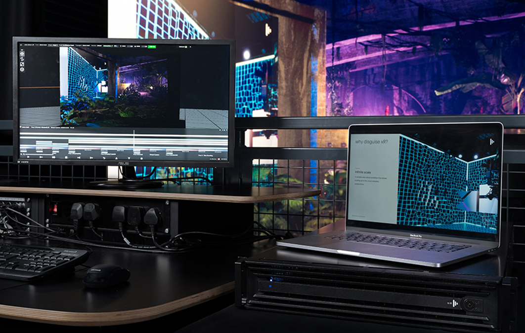 Two computer screens running a xR project on Designer