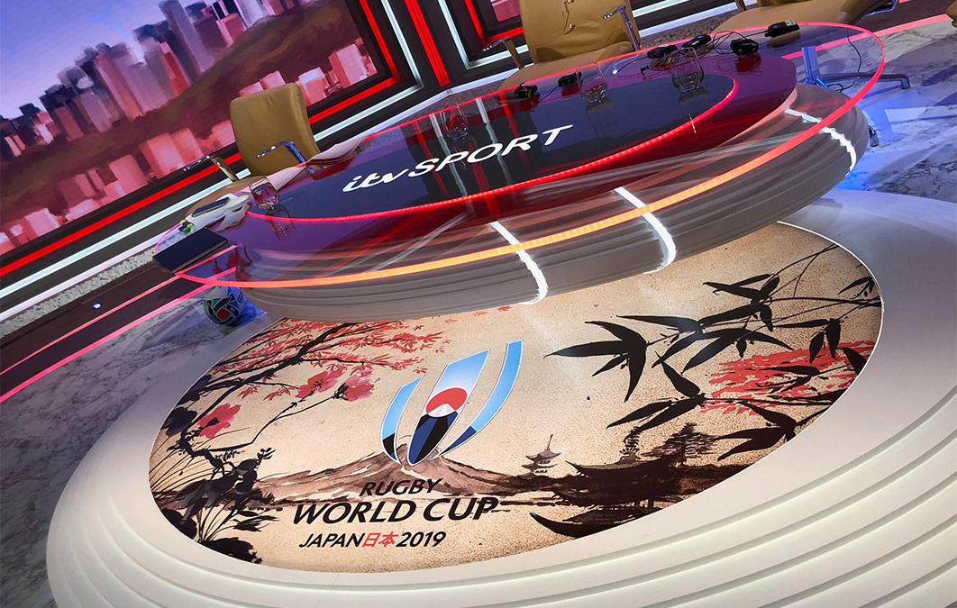 Desk for ITVs studio for the Rugby World Cup in Japan