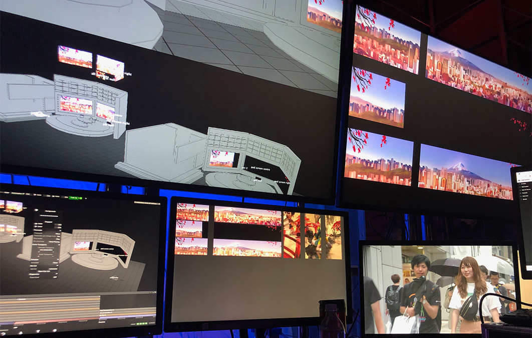 Video operators screen set-up for virtual studio