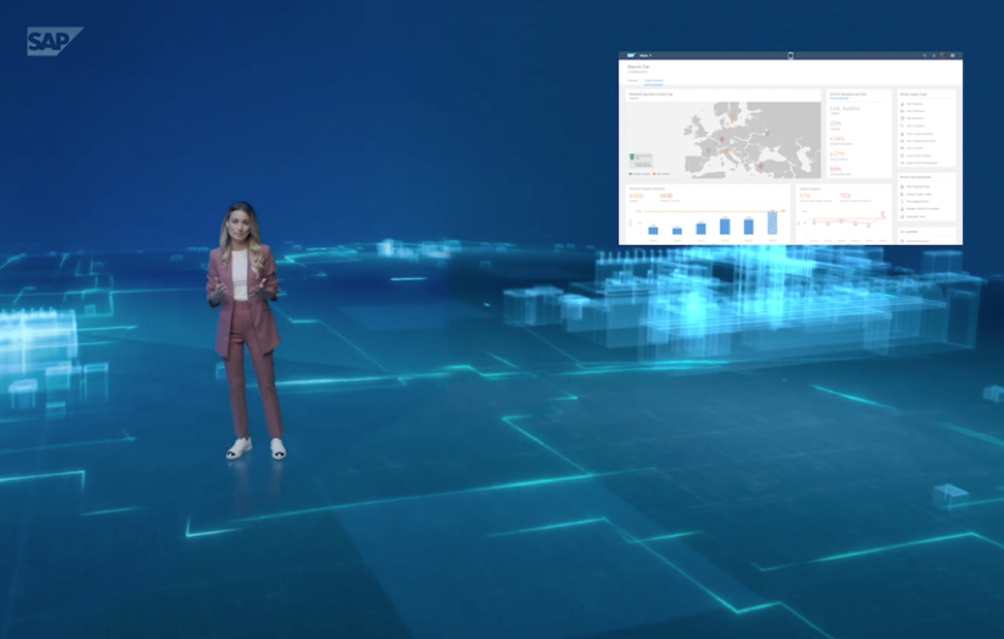 Woman presenting on xr virtual stage