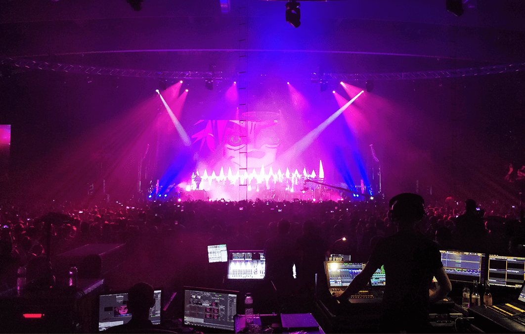Gorillaz stage performance as seen from the operators desk