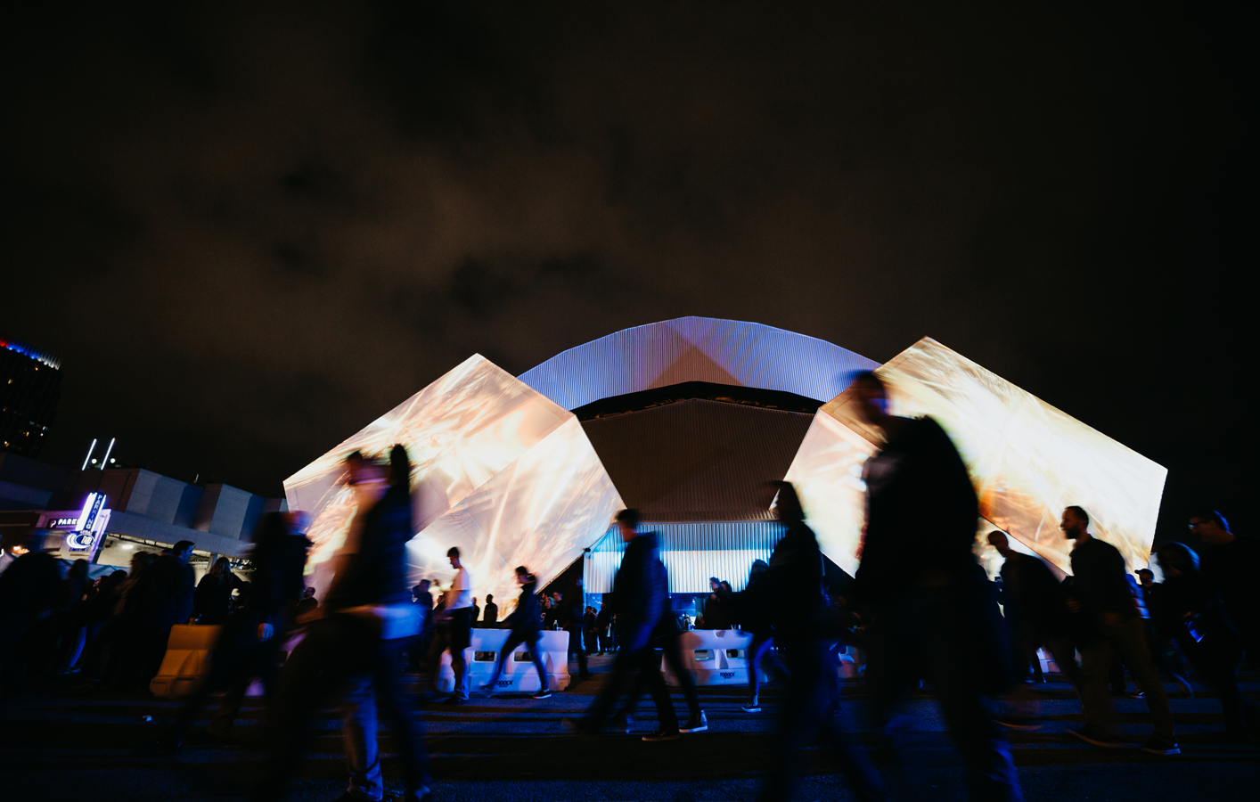 Outside Super Saturday Night Super Bowl venue