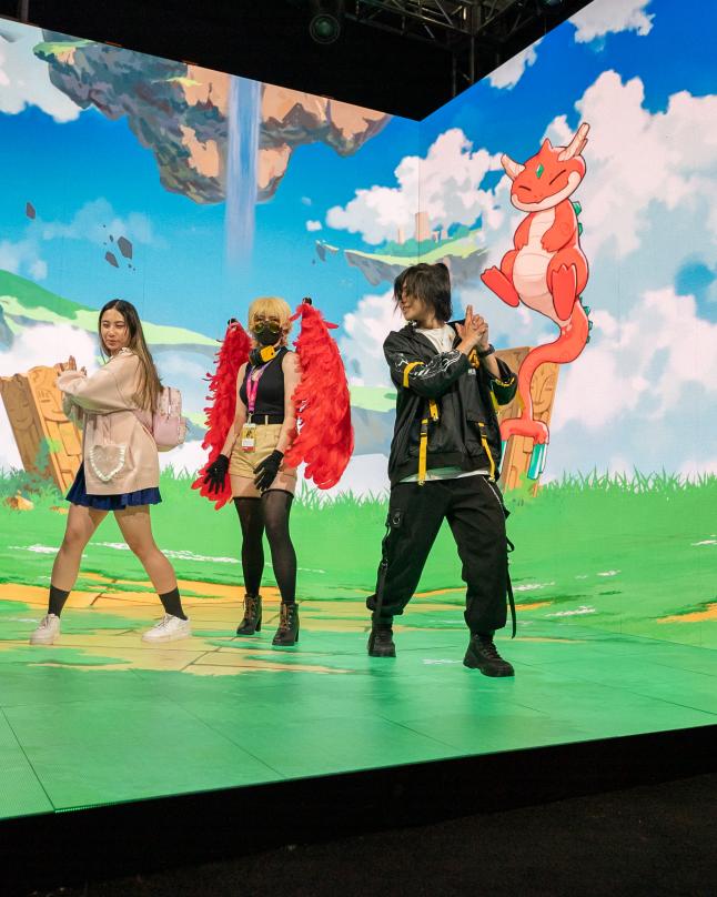 People Standing On Virtual Production Stage Using 2.5D Technology