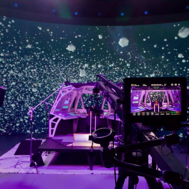 A 3D printed spaceship in front of CIA's virtual production stage. 