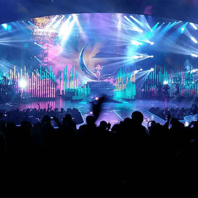 Jennifer Lopez performs on giant moon display