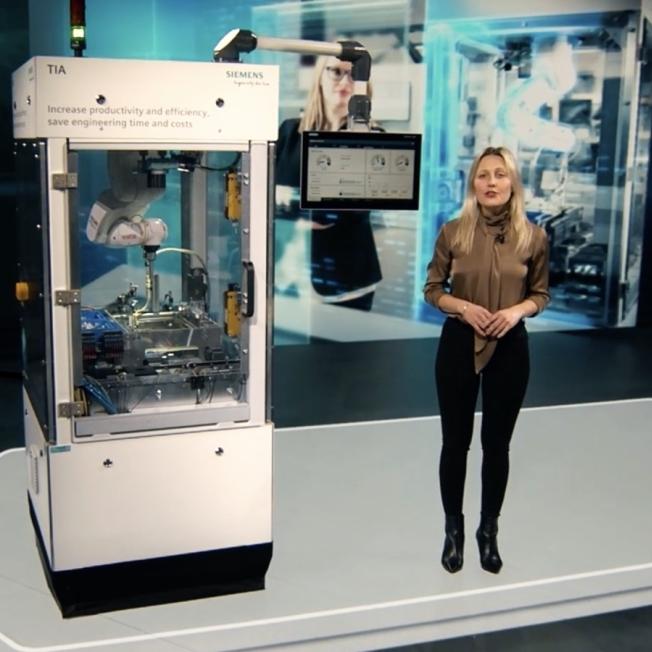 Blonde women presenting on virtual stage