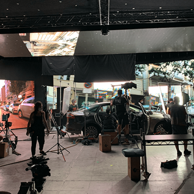 Multiple crew members working on VP set