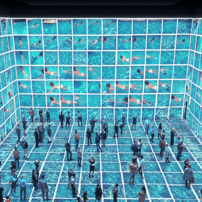 People in the David Hockney Immersive Gallery Experience at Lightroom