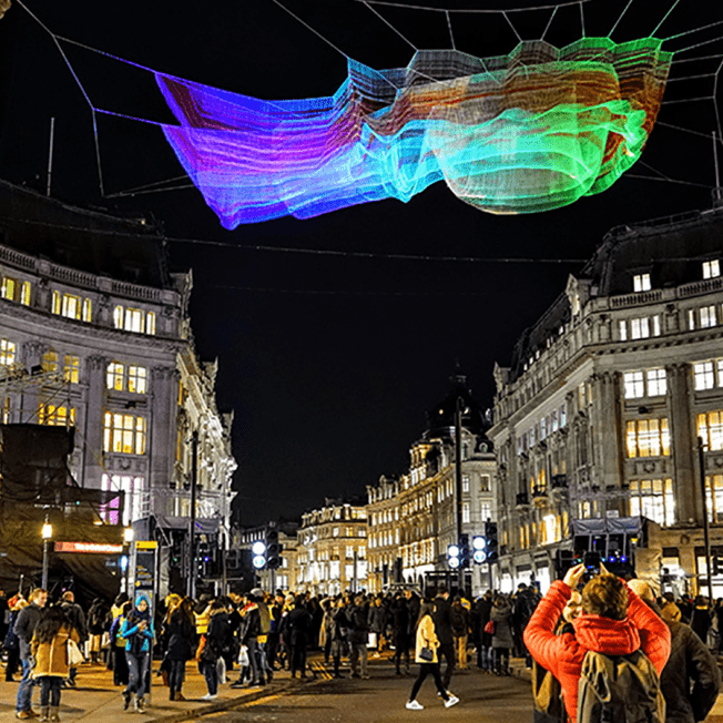 Lighting display hanging over Oxford Circus
