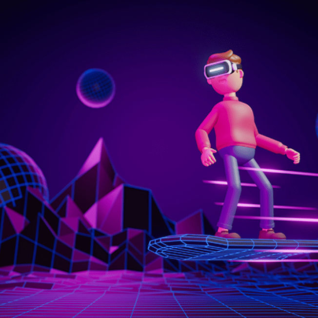 3d animated man on hoverboard