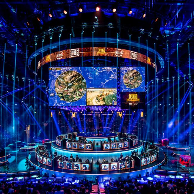 View of the centre stage for Live Legends’ show opening at the PUBG Global Invitational esports event
