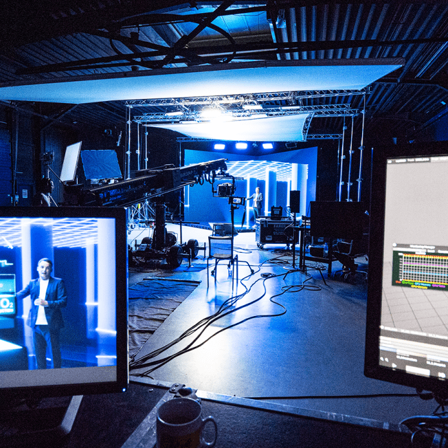 virtual broadcast studio workflow seen through computer screens