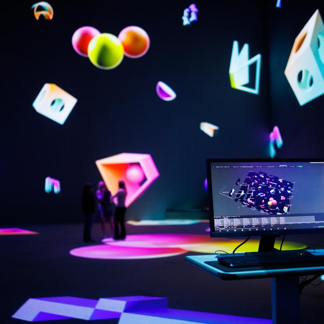 Computer with designer open in Lightroom immersive environment