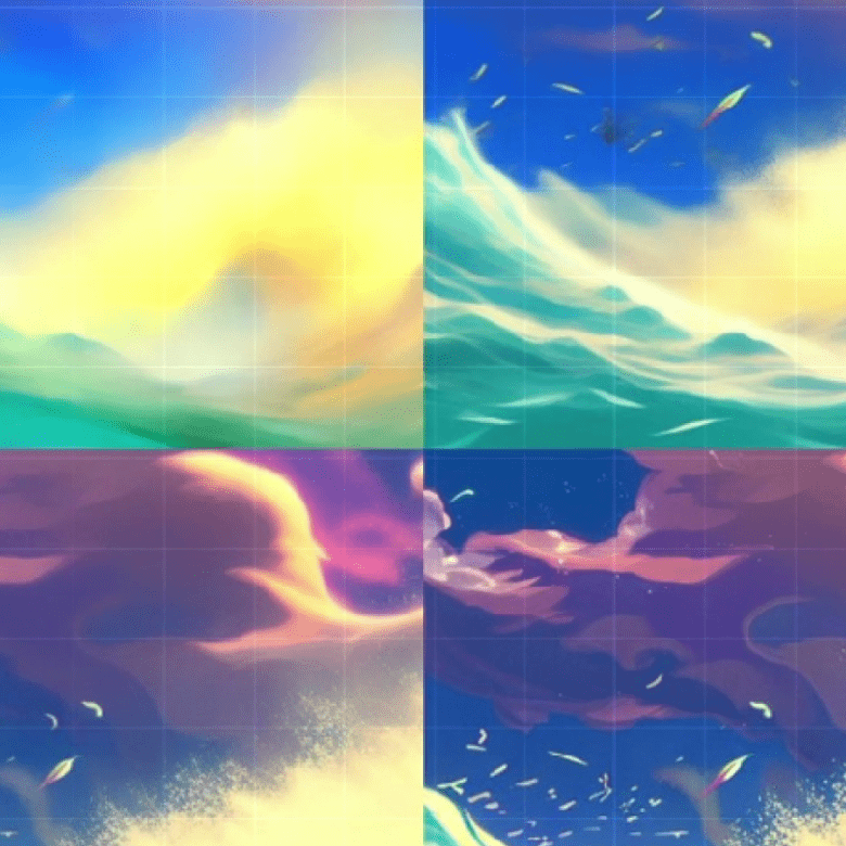 Collage of illustrated seascapes