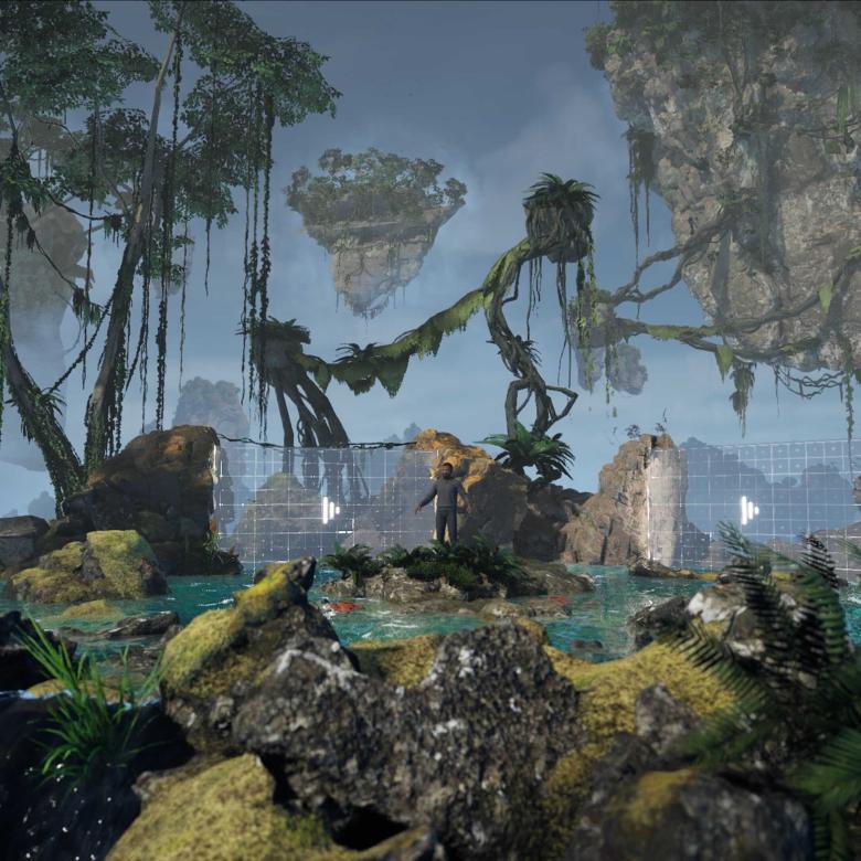 computer generated graphic of man in jungle