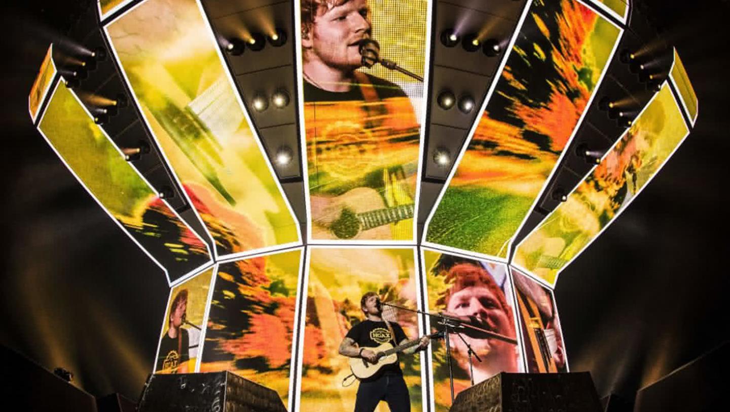 Dynamic LED stage design displays Ed Sheeran playing guitar
