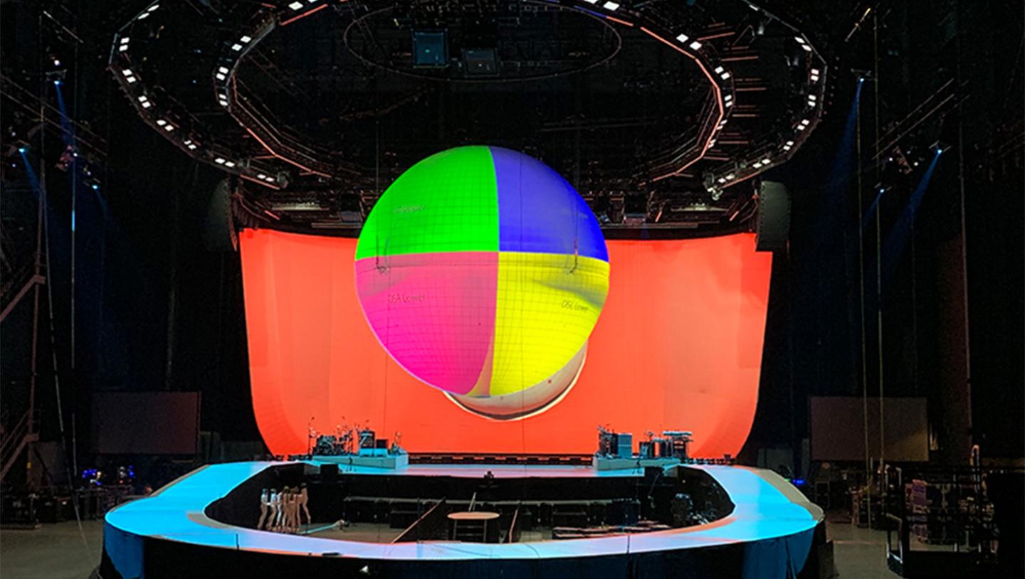 stage with globe suspended above