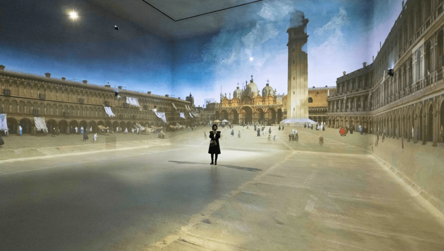 woman standing in fully immersive art experience