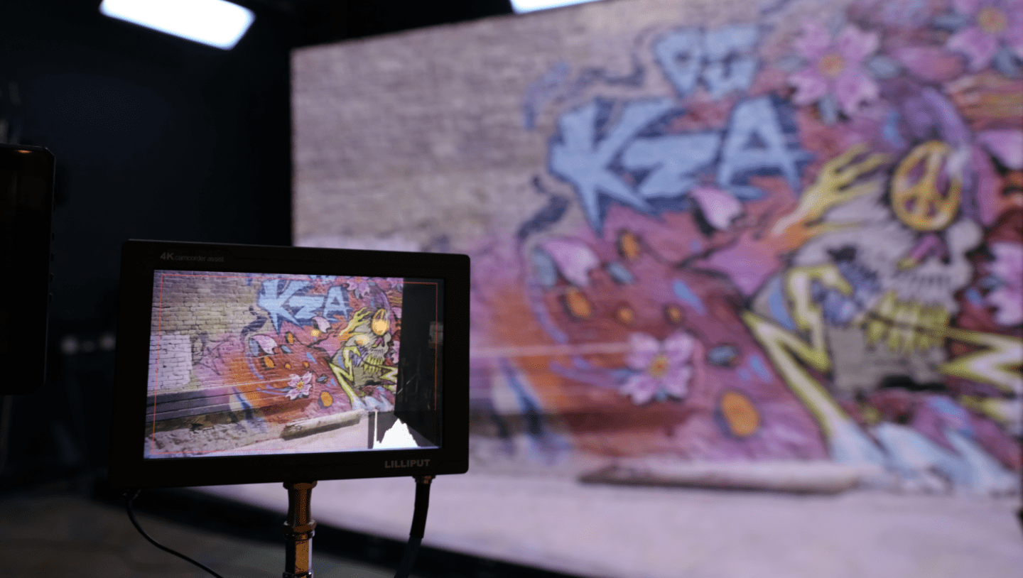 wall with graffiti caught on camera