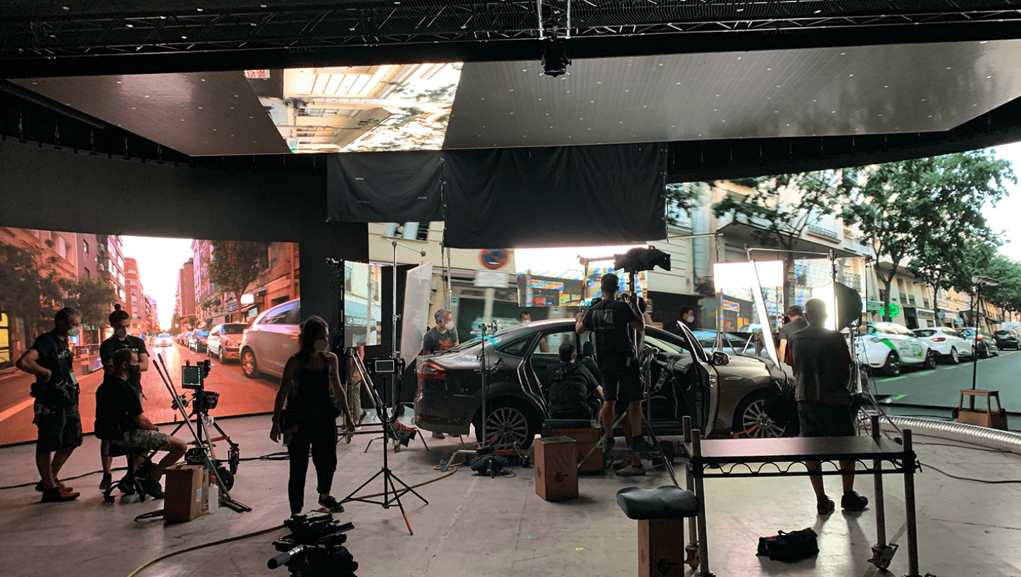 Multiple crew members working on VP set
