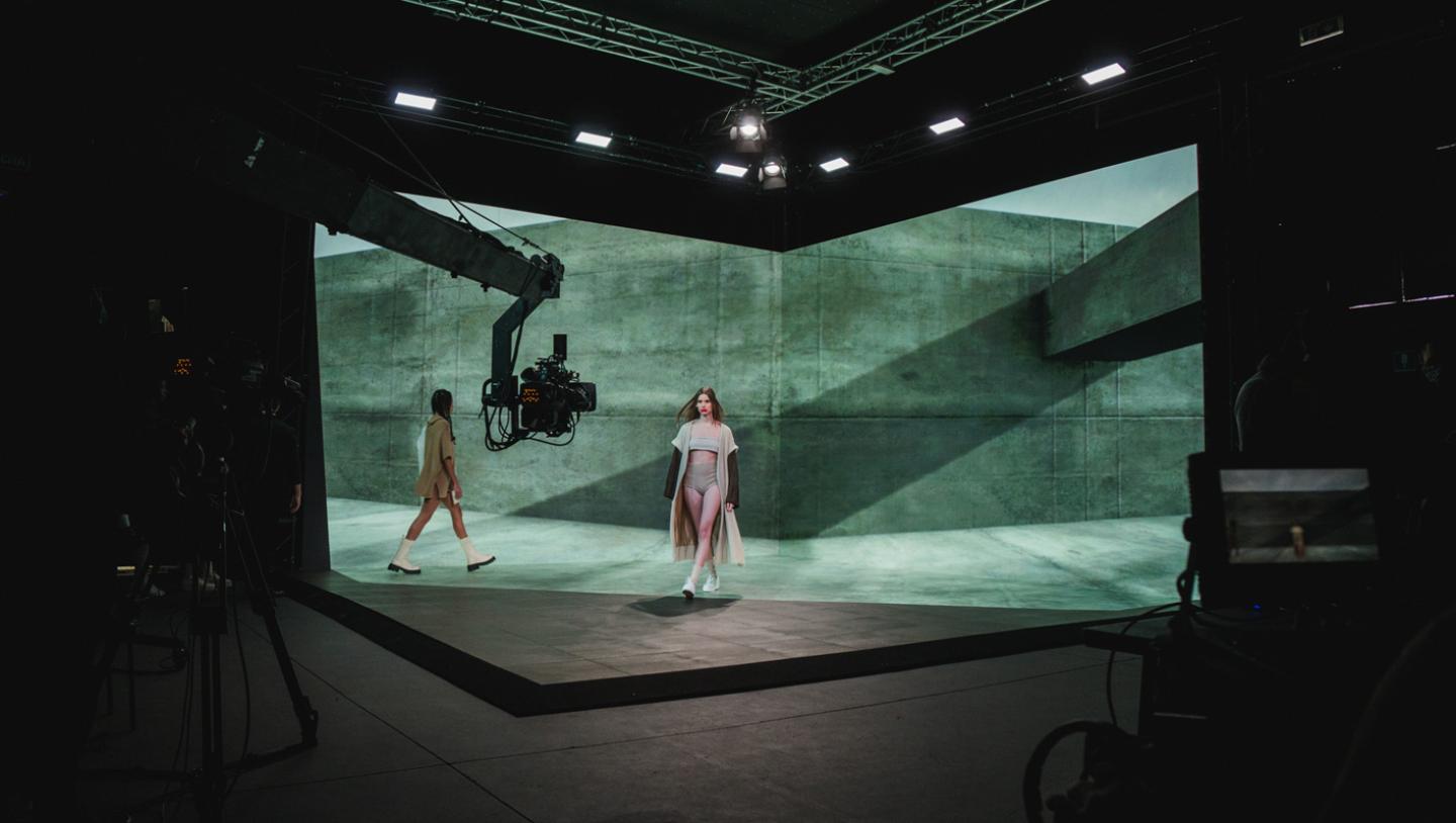Two models walking on virtual stage