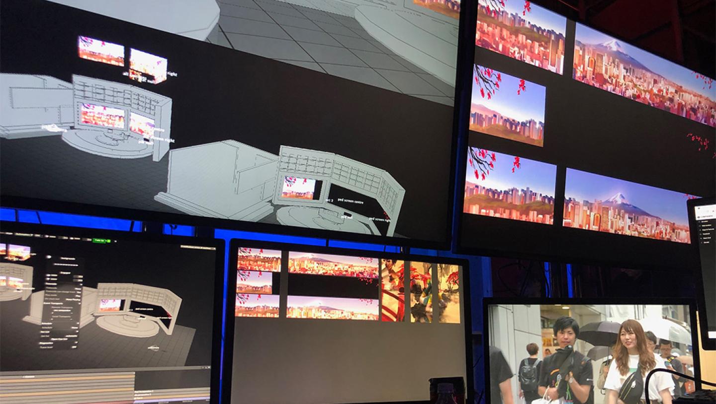 Video operators screen set-up for virtual studio