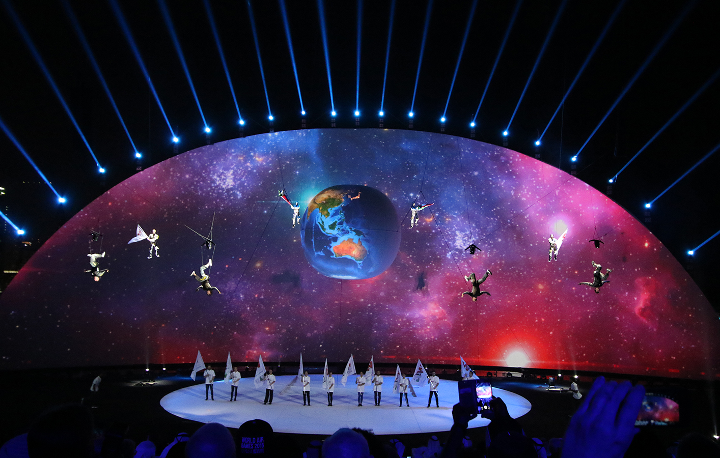 group of performers at the World Air Games Opening Ceremony in Dubai