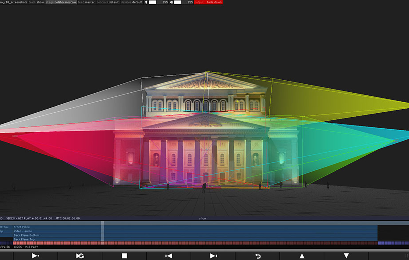Projections and lighting displayed on building in designer