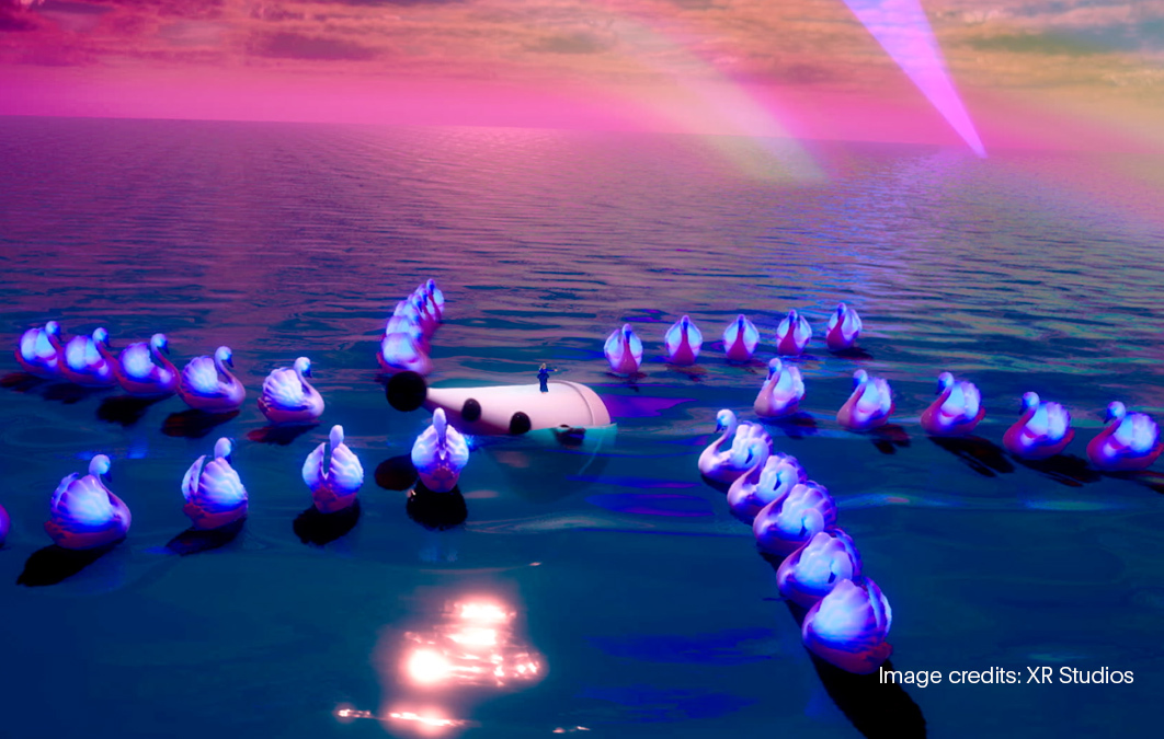 Digital design of multiple swans on water